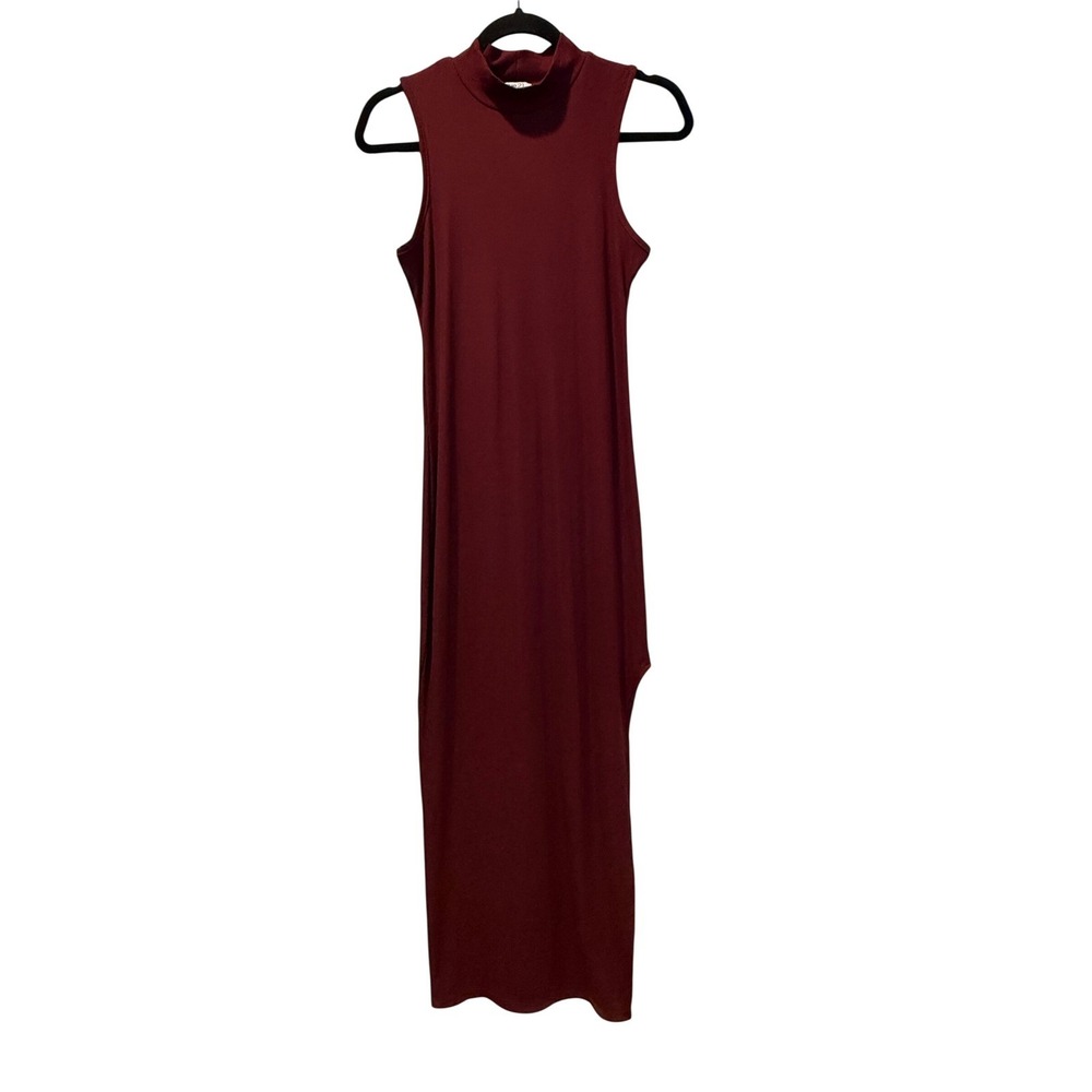 Rue21 Burgundy Mock Neck Sleeveless Maxi Dress w/ Side Slit Bodycon Column Dress